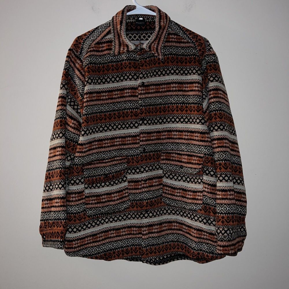 RFAUSNTIY SHACKET Shirt Men Large Aztec Southwestern Pearl Snap Long Sleeve